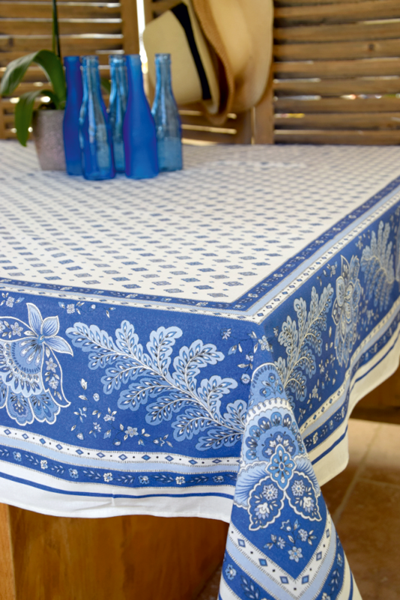 French coated tablecloth (Mirabeau. raw/blue)